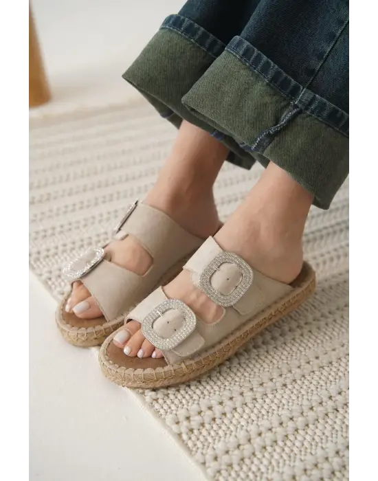 Süet Bej Taşlı Kadın Terlik TR35MY05B