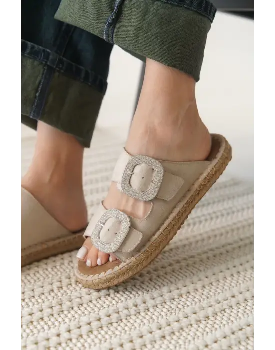 Süet Bej Taşlı Kadın Terlik TR35MY05B