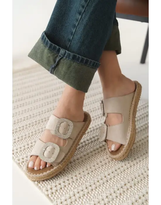 Süet Bej Taşlı Kadın Terlik TR35MY05B