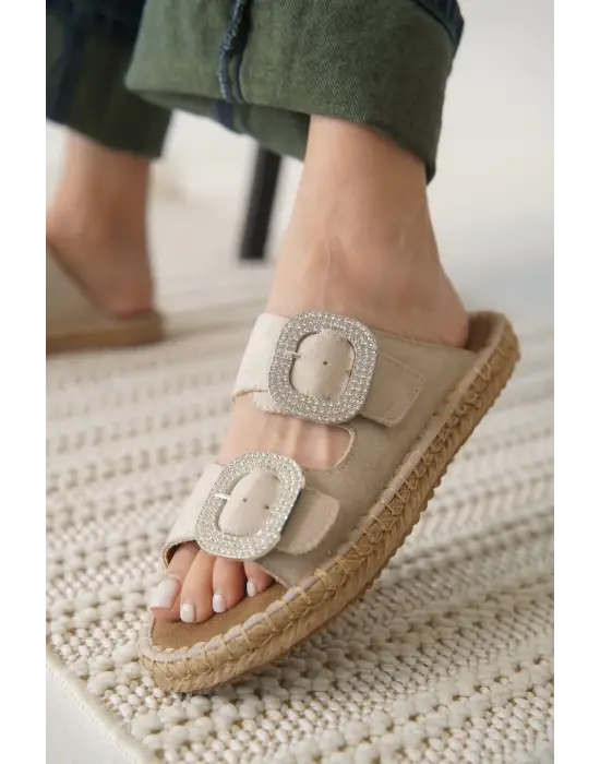 Süet Bej Taşlı Kadın Terlik TR35MY05B