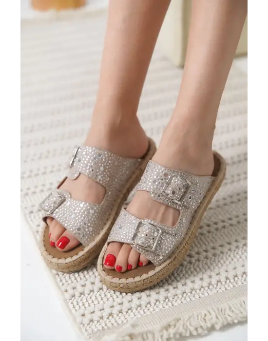 Tyna Süet Gri Taşlı Kadın Terlik