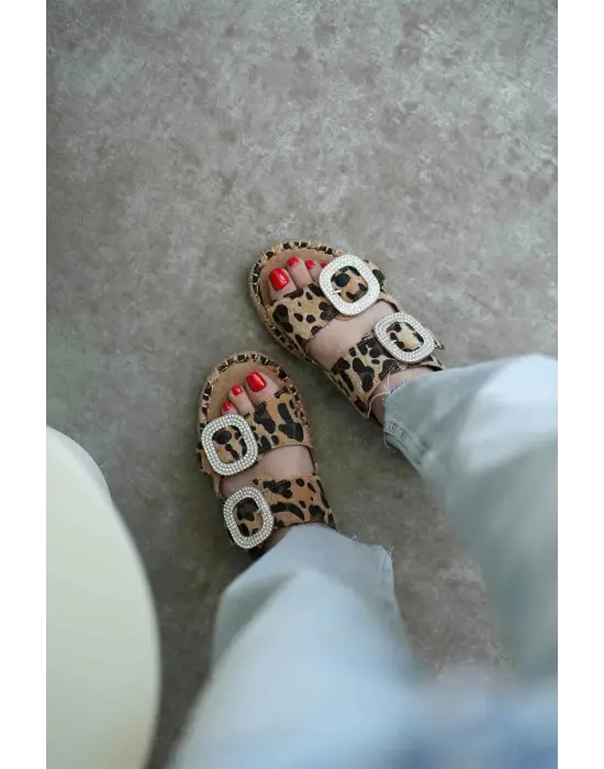 Tyna Süet Leopar Taşlı Kadın Terlik