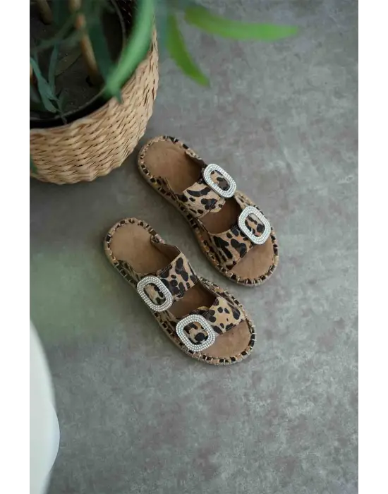 Tyna Süet Leopar Taşlı Kadın Terlik