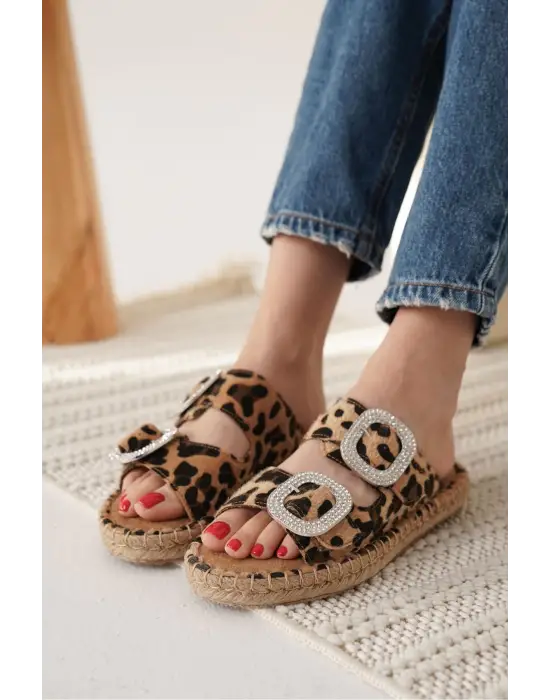 Tyna Süet Leopar Taşlı Kadın Terlik