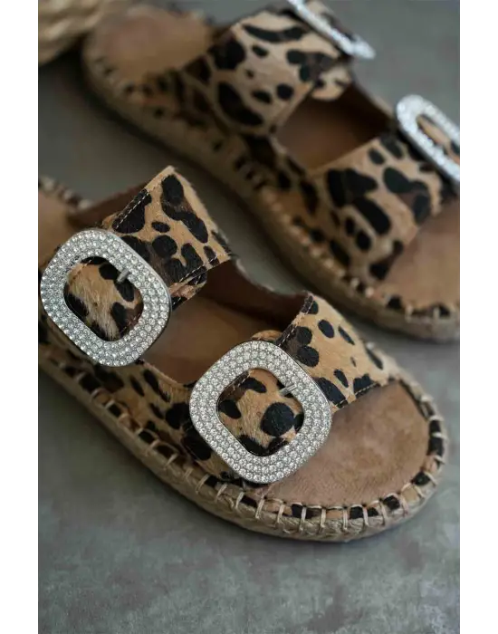Tyna Süet Leopar Taşlı Kadın Terlik