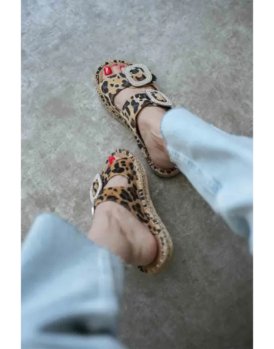 Tyna Süet Leopar Taşlı Kadın Terlik