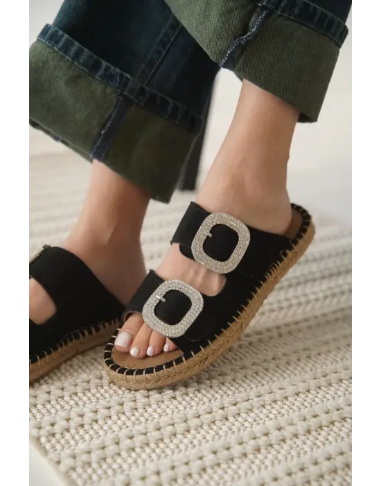 Süet Siyah Taşlı Kadın Terlik TR35MY05A