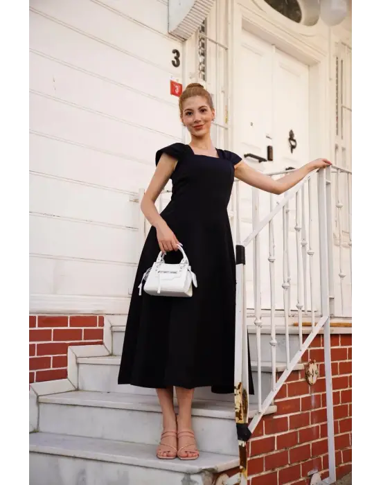 U Yaka Prenses Elbise Siyah S255101