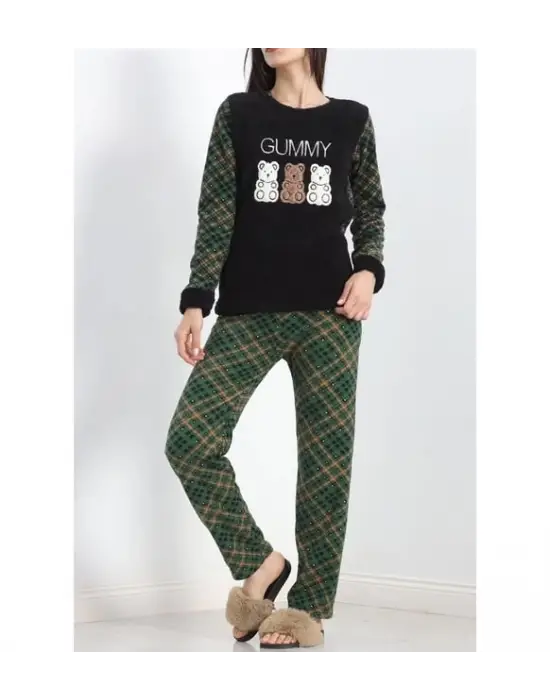 Üç Ayıcıklı Polar Pijama Takımı Yeşil