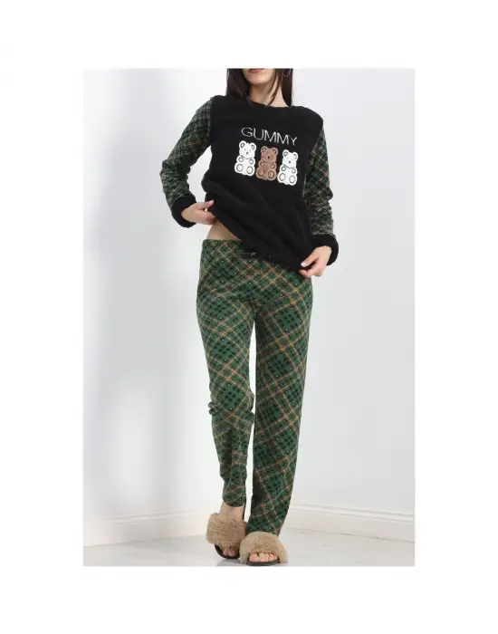 Üç Ayıcıklı Polar Pijama Takımı Yeşil