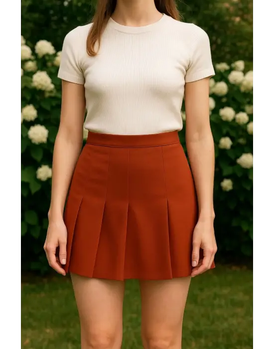 Üç Pileli Etek Kremit W24815