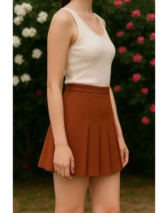 Üç Pileli Etek Kremit W24815