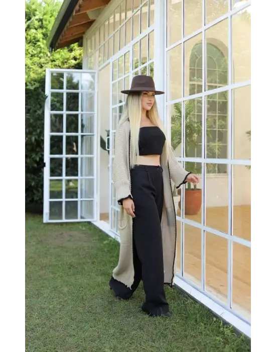 Uzun Hırka Çoban Dikiş Bej