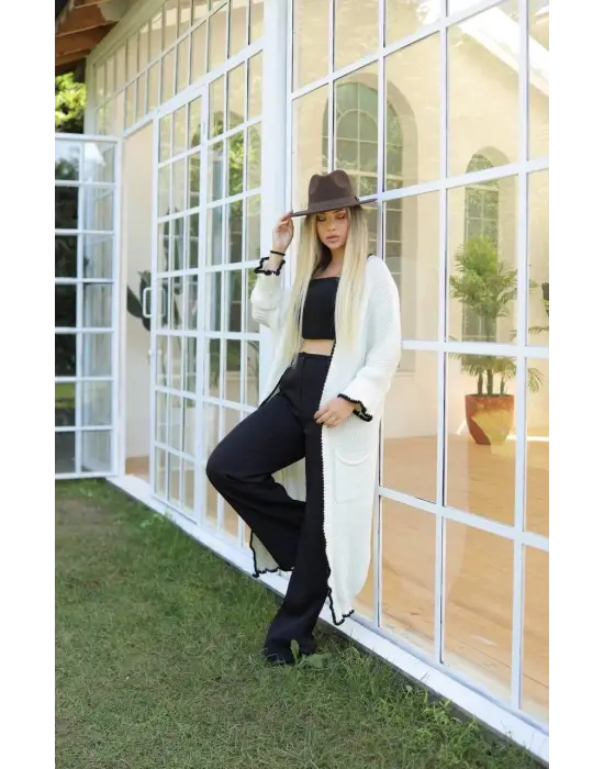 Uzun Hırka Çoban Dikiş Beyaz