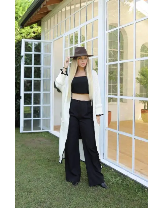 Uzun Hırka Çoban Dikiş Beyaz