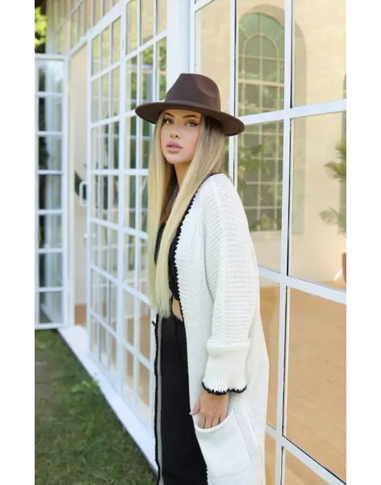 Uzun Hırka Çoban Dikiş Beyaz