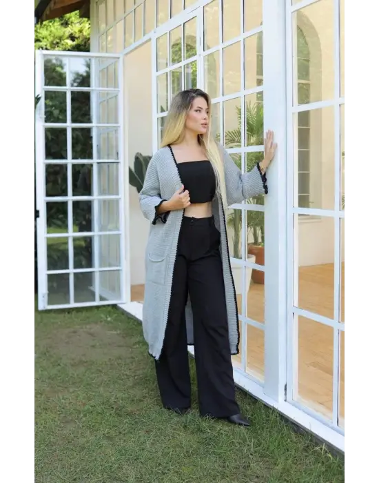 Uzun Hırka Çoban Dikiş Gri