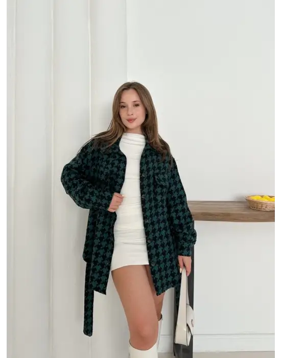 Uzun Kaşe Gömlek Petrol Yeşili St255812