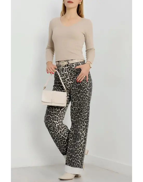 V Yaka Kaşkorse Bluz Bej A3699