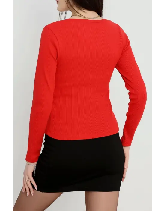 V Yaka Kaşkorse Bluz Kırmızı A3699