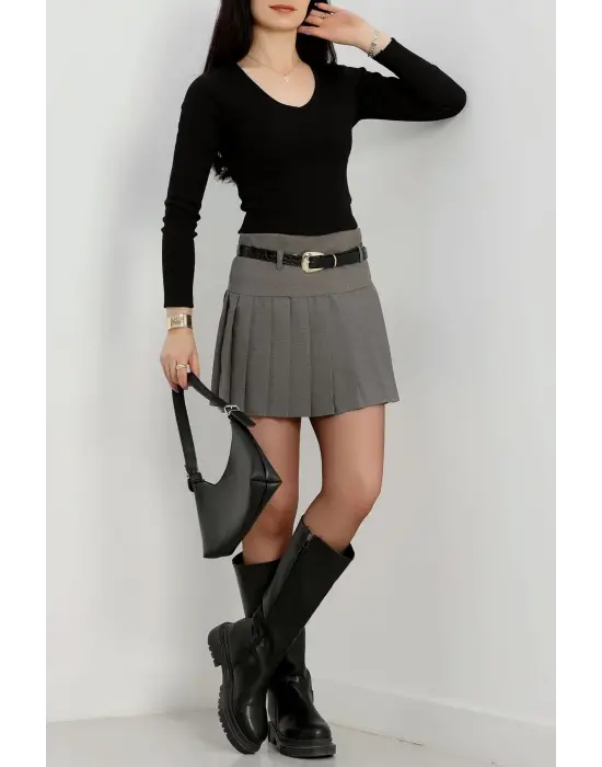 V Yaka Kaşkorse Bluz Siyah A3699