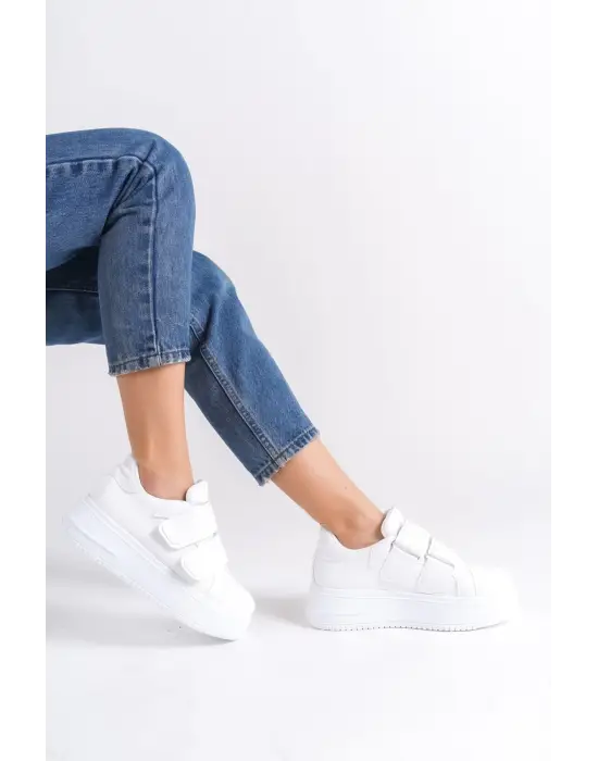 Valencıa Bağcıksız Cırt Cırtlı Ortopedik Taban Kadın Sneaker Spor Ayakkabı Bt - Beyaz