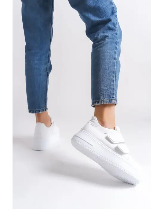 Valencıa Bağcıksız Cırt Cırtlı Ortopedik Taban Kadın Sneaker Spor Ayakkabı Bt - Beyaz