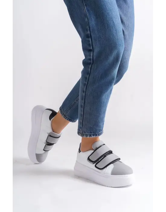 Valencıa Bağcıksız Cırt Cırtlı Ortopedik Taban Kadın Sneaker Spor Ayakkabı Bt - Beyaz/gri