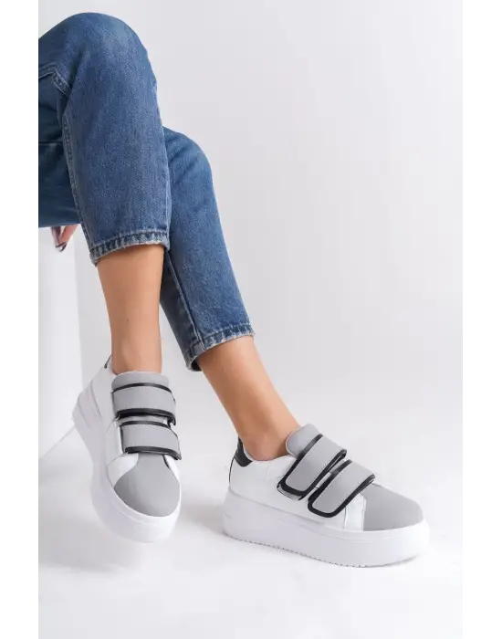 Valencıa Bağcıksız Cırt Cırtlı Ortopedik Taban Kadın Sneaker Spor Ayakkabı Bt - Beyaz/gri