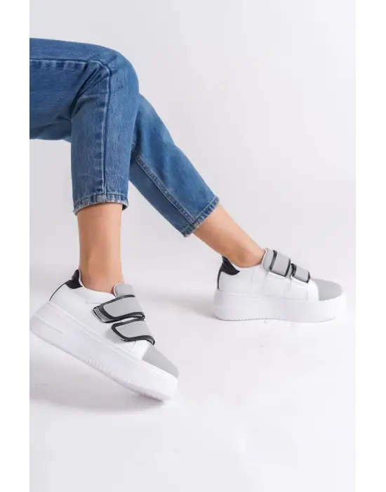 Valencıa Bağcıksız Cırt Cırtlı Ortopedik Taban Kadın Sneaker Spor Ayakkabı Bt - Beyaz/gri
