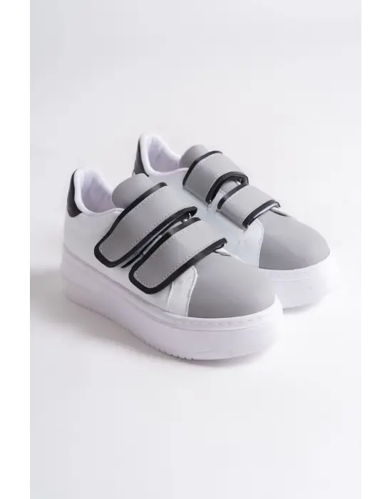 Valencıa Bağcıksız Cırt Cırtlı Ortopedik Taban Kadın Sneaker Spor Ayakkabı Bt - Beyaz/gri