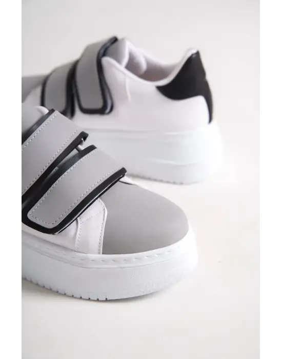 Valencıa Bağcıksız Cırt Cırtlı Ortopedik Taban Kadın Sneaker Spor Ayakkabı Bt - Beyaz/gri