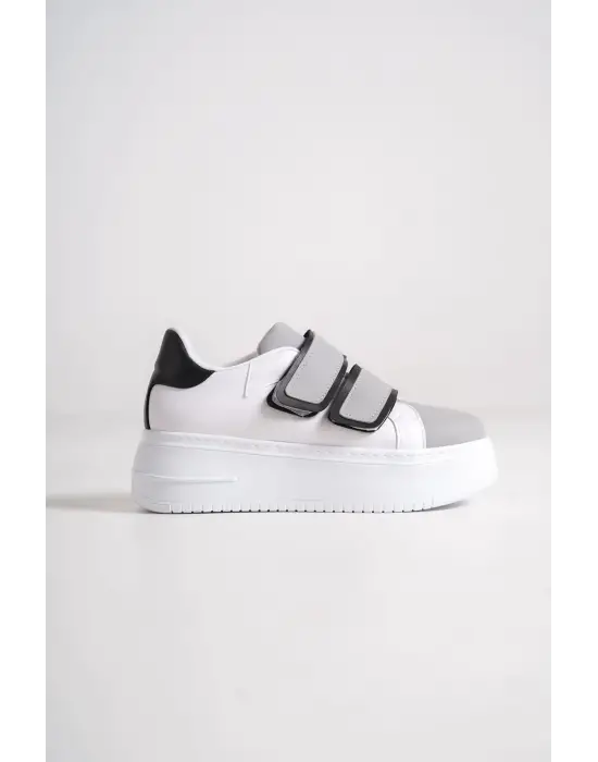 Valencıa Bağcıksız Cırt Cırtlı Ortopedik Taban Kadın Sneaker Spor Ayakkabı Bt - Beyaz/gri