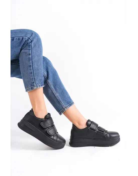 Valencıa Bağcıksız Cırt Cırtlı Ortopedik Taban Kadın Sneaker Spor Ayakkabı St - Siyah