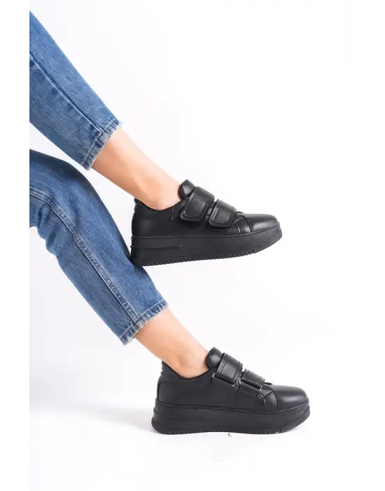 Valencıa Bağcıksız Cırt Cırtlı Ortopedik Taban Kadın Sneaker Spor Ayakkabı St - Siyah