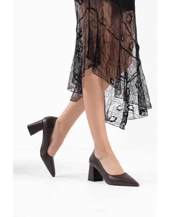 Valeria Acı Kahve Cilt Kadın Topuklu Ayakkabı