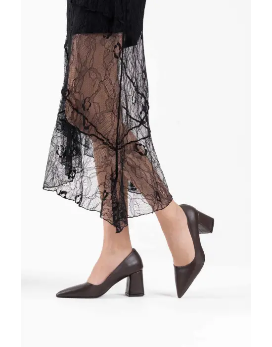 Valeria Acı Kahve Cilt Kadın Topuklu Ayakkabı