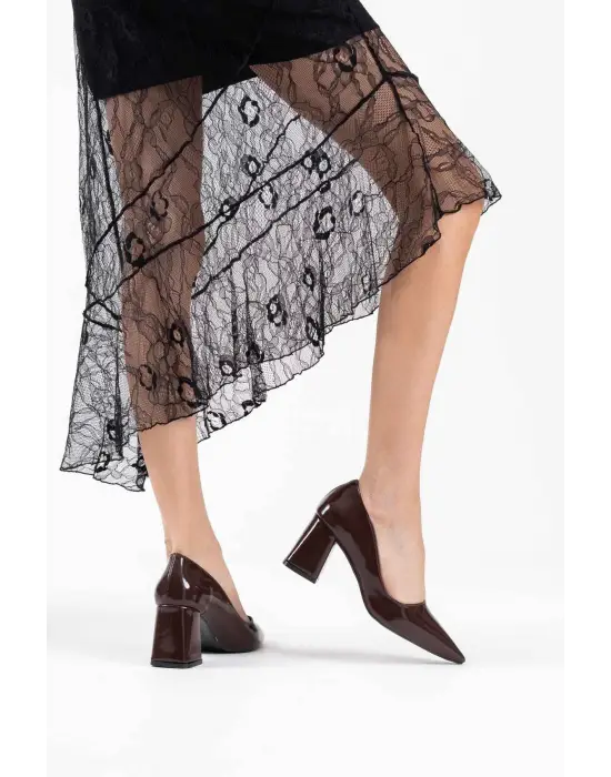 Valeria Acı Kahve Rugan Kadın Topuklu Ayakkabı