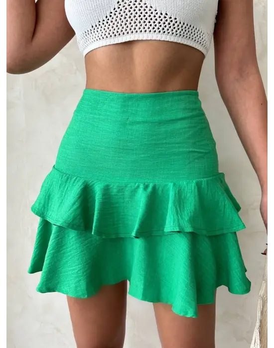 Valonlu Fırfırlı Etek Yeşil S24681