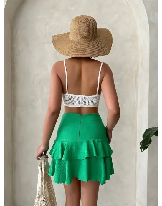 Valonlu Fırfırlı Etek Yeşil S24681