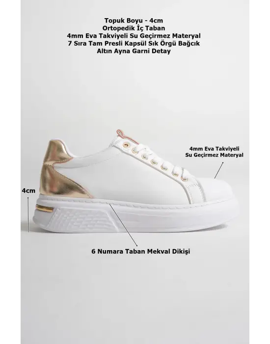 Vega Altın Detaylı Beyaz Kadın Spor Ayakkabı