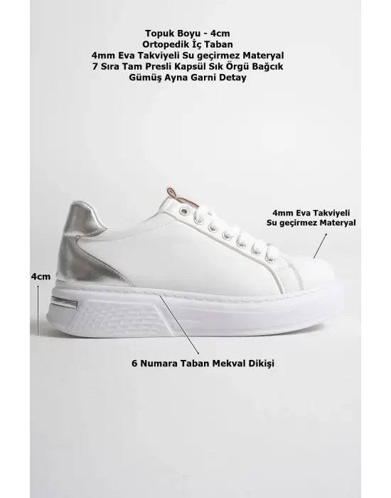 Vega Gümüş Detaylı Beyaz Kadın Spor Ayakkabı