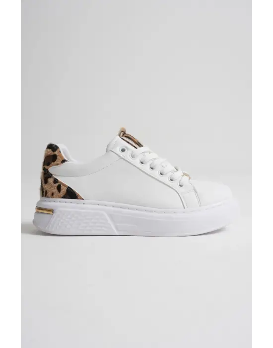 Vega Leopar Detaylı Beyaz Kadın Spor Ayakkabı