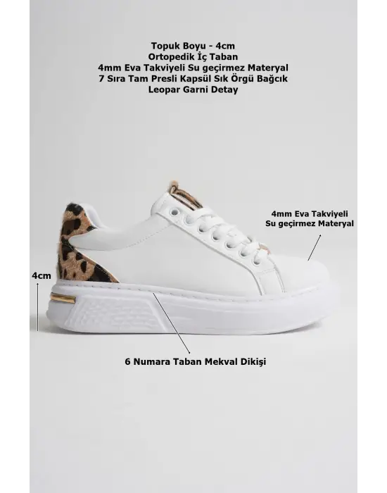 Vega Leopar Detaylı Beyaz Kadın Spor Ayakkabı