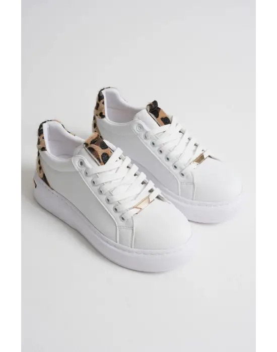Vega Leopar Detaylı Beyaz Kadın Spor Ayakkabı