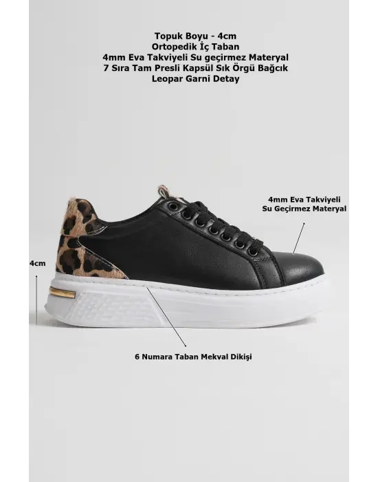 Vega Leopar Detaylı Siyah Kadın Spor Ayakkabı