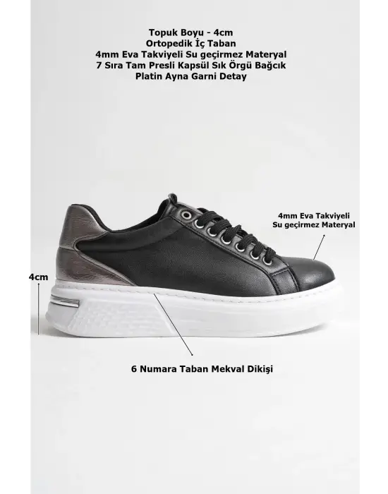 Vega Platin Detaylı Siyah Kadın Spor Ayakkabı