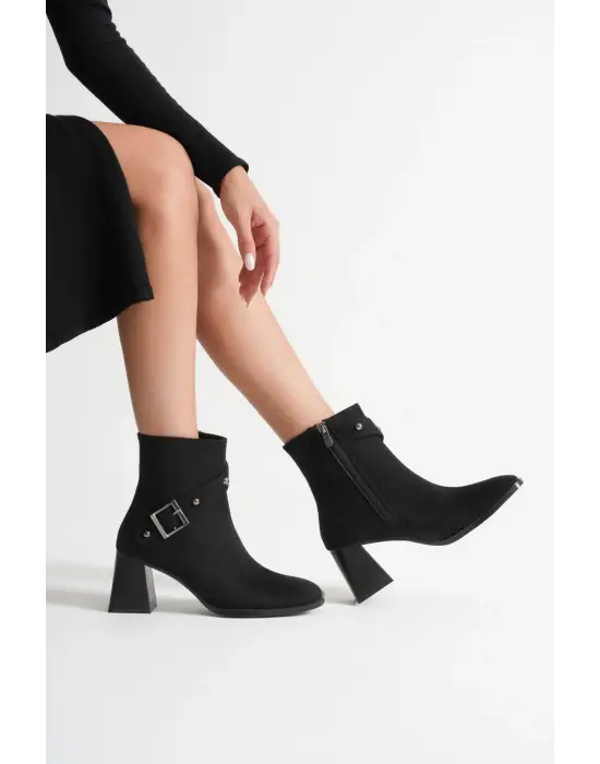Vera Kadın Siyah Süet Topuklu Bot