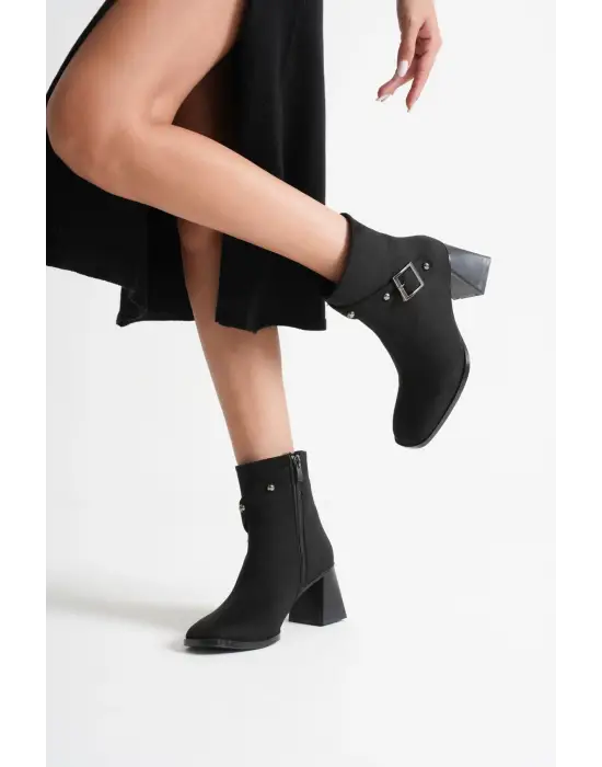 Vera Kadın Siyah Süet Topuklu Bot