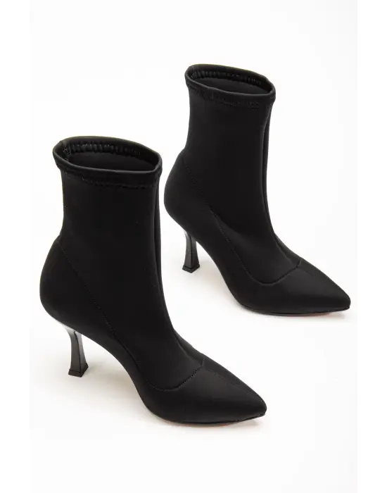 Siyah Dalgıç Yüksek İnce Topuklu Streç Kadın Bot